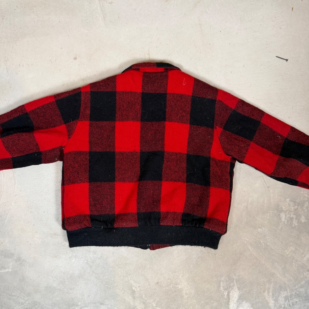 Woolrich Woman Red Black Buffalo Plaid‎ Wool Sherpa Bomber Jacket 16101 Large - Picture 4 of 6